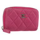 CHANEL Matelasse Coin Purse Caviar Skin Pink Silver CC Auth 143010-1