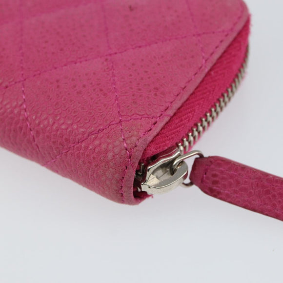 CHANEL Matelasse Coin Purse Caviar Skin Pink Silver CC Auth 143010