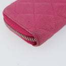 CHANEL Matelasse Coin Purse Caviar Skin Pink Silver CC Auth 143010-16