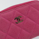 CHANEL Matelasse Coin Purse Caviar Skin Pink Silver CC Auth 143010-9
