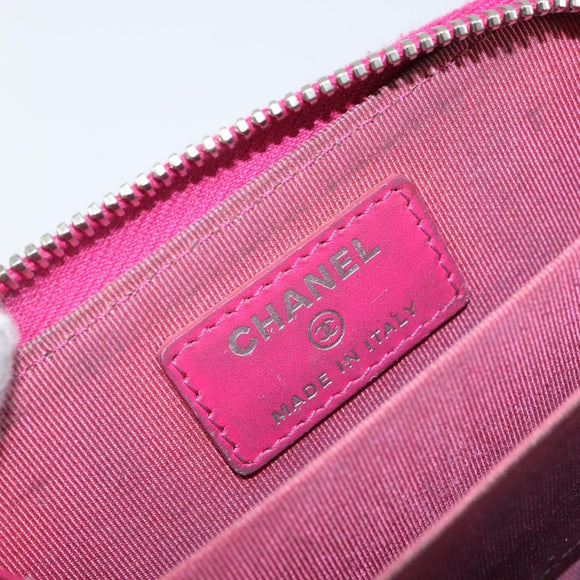 CHANEL Matelasse Coin Purse Caviar Skin Pink Silver CC Auth 143010