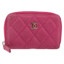CHANEL Matelasse Coin Purse Caviar Skin Pink Silver CC Auth 143010-13