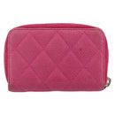 CHANEL Matelasse Coin Purse Caviar Skin Pink Silver CC Auth 143010-2