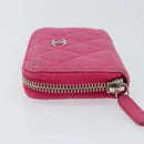CHANEL Matelasse Coin Purse Caviar Skin Pink Silver CC Auth 143010-4