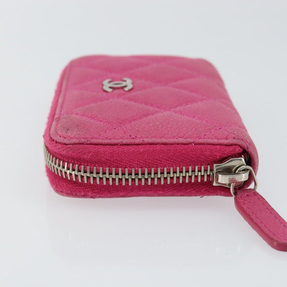 CHANEL Matelasse Coin Purse Caviar Skin Pink Silver CC Auth 143010