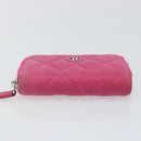 CHANEL Matelasse Coin Purse Caviar Skin Pink Silver CC Auth 143010-6