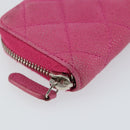 CHANEL Matelasse Coin Purse Caviar Skin Pink Silver CC Auth 143010-14