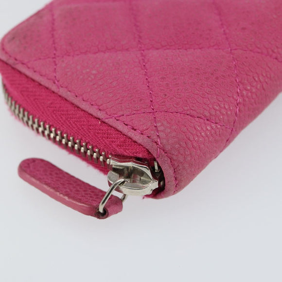 CHANEL Matelasse Coin Purse Caviar Skin Pink Silver CC Auth 143010