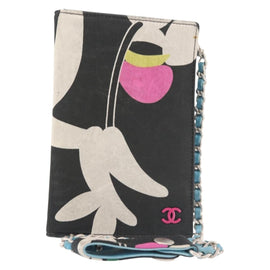 CHANEL Chain Compact Wallet Satin Black CC Auth 143013