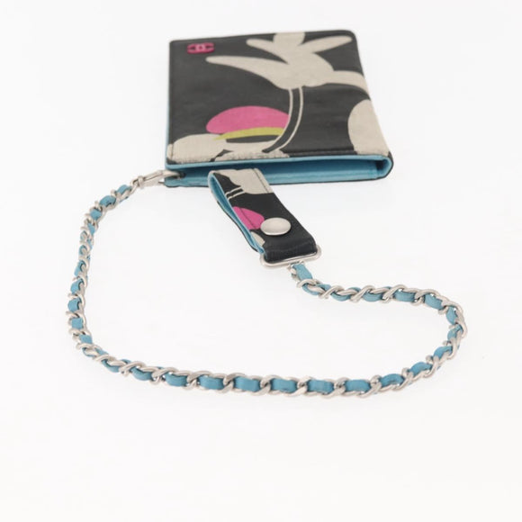 CHANEL Chain Compact Wallet Satin Black CC Auth 143013