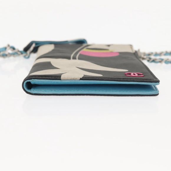 CHANEL Chain Compact Wallet Satin Black CC Auth 143013