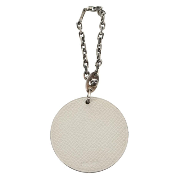 HERMES Bag Charm Leather White Auth 143016