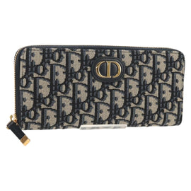 Christian Dior Trotter Canvas Oblique Jacquard Long Wallet Navy Auth 143038M