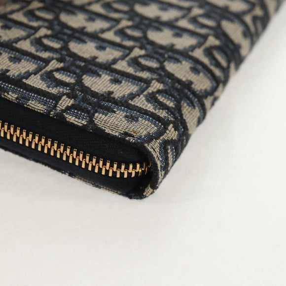 Christian Dior Trotter Canvas Oblique Jacquard Long Wallet Navy Auth 143038M