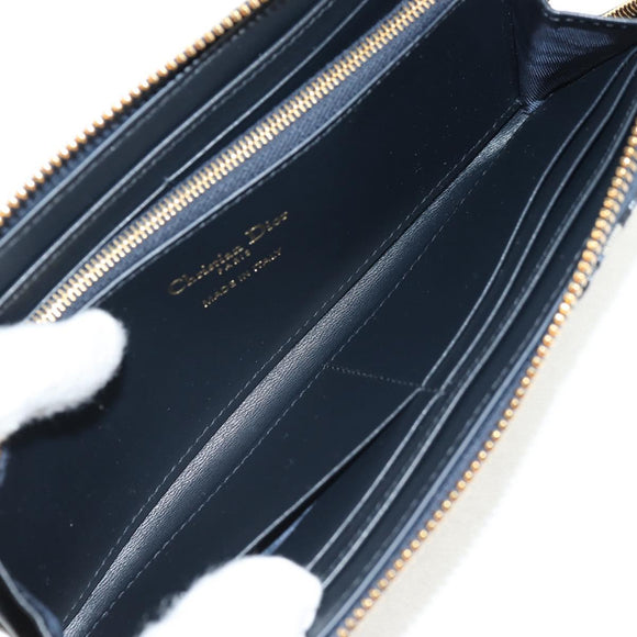 Christian Dior Trotter Canvas Oblique Jacquard Long Wallet Navy Auth 143038M