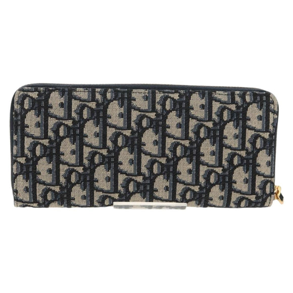 Christian Dior Trotter Canvas Oblique Jacquard Long Wallet Navy Auth 143038M