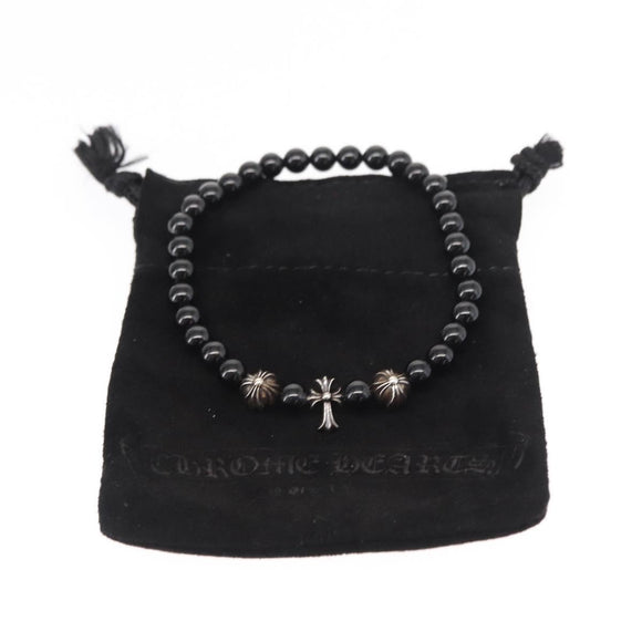 Chrome Hearts CH Cross Onyx 0.2"" Bead Bracelet Bracelet Ag925 Auth 143051M