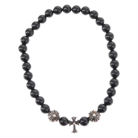 Chrome Hearts CH Cross Onyx 0.2"" Bead Bracelet Bracelet Ag925 Auth 143051M - 0