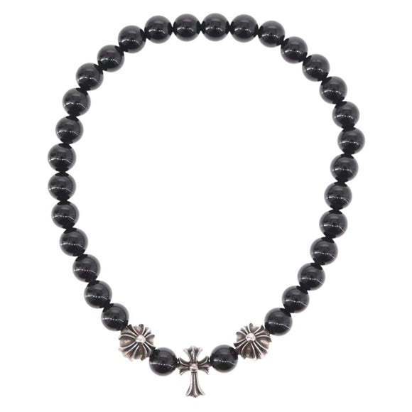 Chrome Hearts CH Cross Onyx 0.2"" Bead Bracelet Bracelet Ag925 Auth 143051M