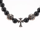 Chrome Hearts CH Cross Onyx 0.2"" Bead Bracelet Bracelet Ag925 Auth 143051M-7