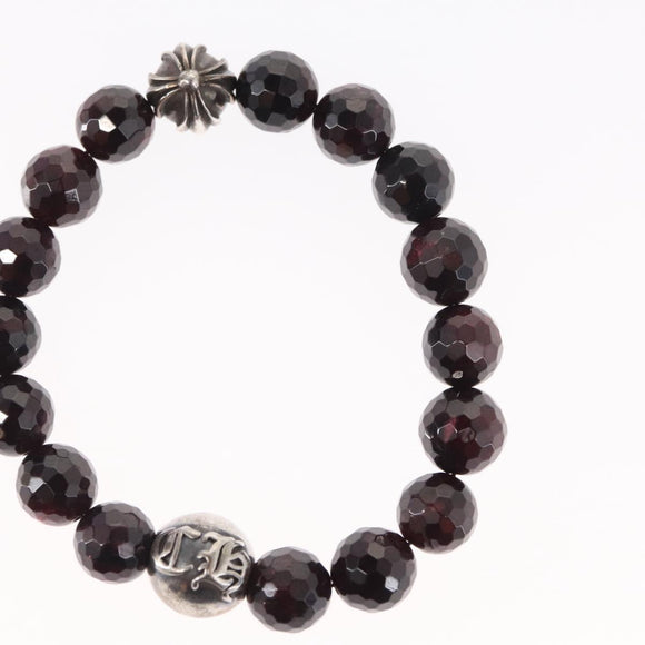 Chrome Hearts CH Plus Cross Ball Garnet 0.4"" Bead Bracelet Ag925 Auth 143052M
