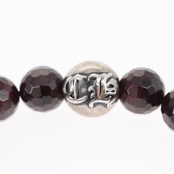 Chrome Hearts CH Plus Cross Ball Garnet 0.4"" Bead Bracelet Ag925 Auth 143053M
