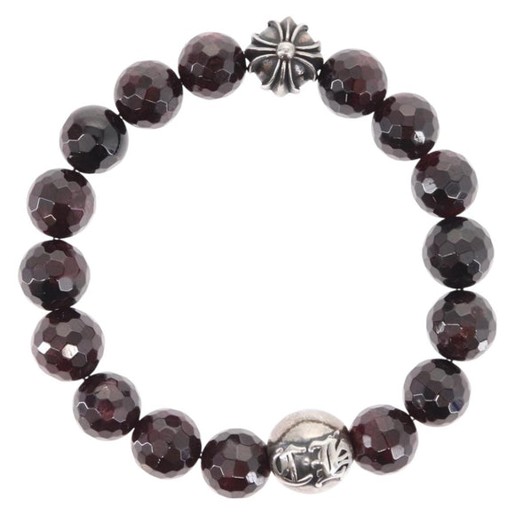 Chrome Hearts CH Plus Cross Ball Garnet 0.4"" Bead Bracelet Ag925 Auth 143053M