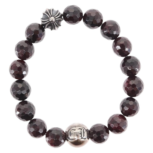 Chrome Hearts CH Plus Cross Ball Garnet 0.4"" Bead Bracelet Ag925 Auth 143053M