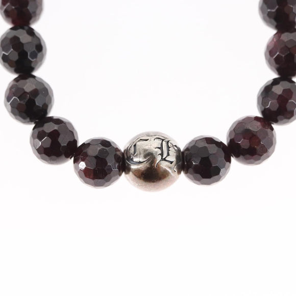 Chrome Hearts CH Plus Cross Ball Garnet 0.4"" Bead Bracelet Ag925 Auth 143053M