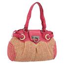 Salvatore Ferragamo Gancini Shoulder Bag Raffia Pink Silver Auth 143084-1