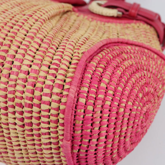 Salvatore Ferragamo Gancini Shoulder Bag Raffia Pink Silver Auth 143084