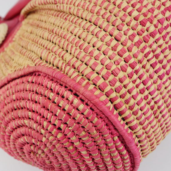 Salvatore Ferragamo Gancini Shoulder Bag Raffia Pink Silver Auth 143084