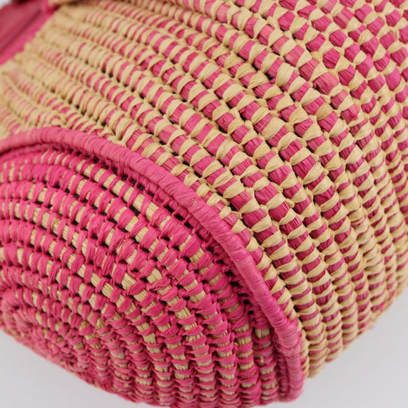 Salvatore Ferragamo Gancini Shoulder Bag Raffia Pink Silver Auth 143084