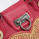 Salvatore Ferragamo Gancini Shoulder Bag Raffia Pink Silver Auth 143084-18