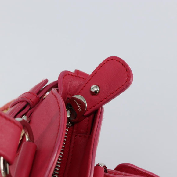 Salvatore Ferragamo Gancini Shoulder Bag Raffia Pink Silver Auth 143084
