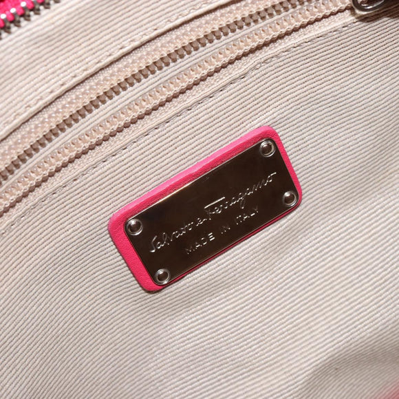 Salvatore Ferragamo Gancini Shoulder Bag Raffia Pink Silver Auth 143084