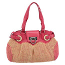 Salvatore Ferragamo Gancini Shoulder Bag Raffia Pink Silver Auth 143084-13