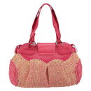 Salvatore Ferragamo Gancini Shoulder Bag Raffia Pink Silver Auth 143084-2