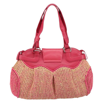 Salvatore Ferragamo Gancini Shoulder Bag Raffia Pink Silver Auth 143084 - 0