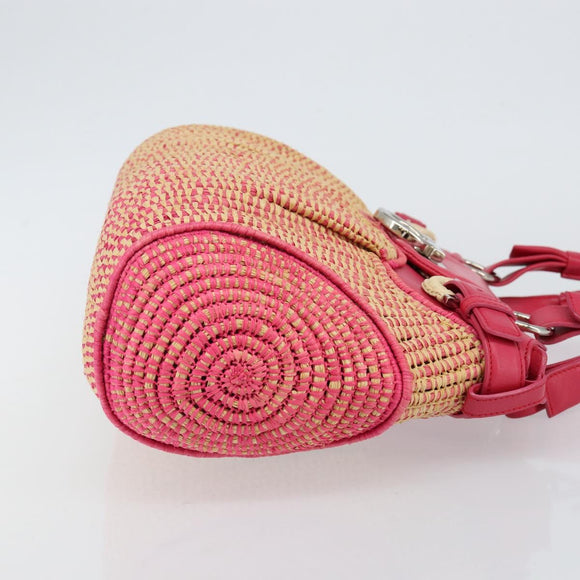 Salvatore Ferragamo Gancini Shoulder Bag Raffia Pink Silver Auth 143084