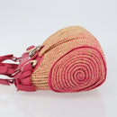 Salvatore Ferragamo Gancini Shoulder Bag Raffia Pink Silver Auth 143084-4