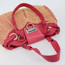 Salvatore Ferragamo Gancini Shoulder Bag Raffia Pink Silver Auth 143084-6