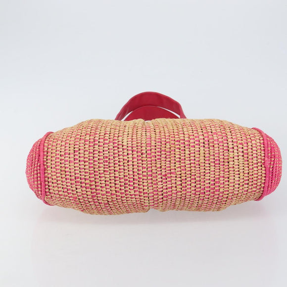 Salvatore Ferragamo Gancini Shoulder Bag Raffia Pink Silver Auth 143084