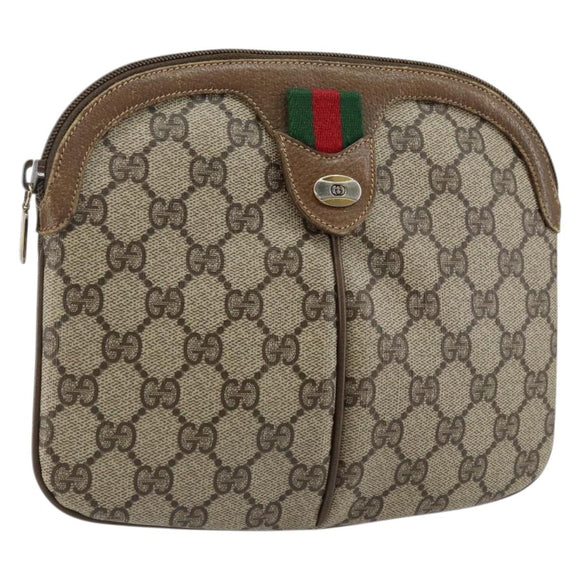 GUCCI GG Supreme Web Sherry Line Shoulder Bag PVC Beige 98 02 047 Auth 143088