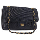 BALLY Chain Shoulder Bag Leather Navy Gold Auth 143089-1
