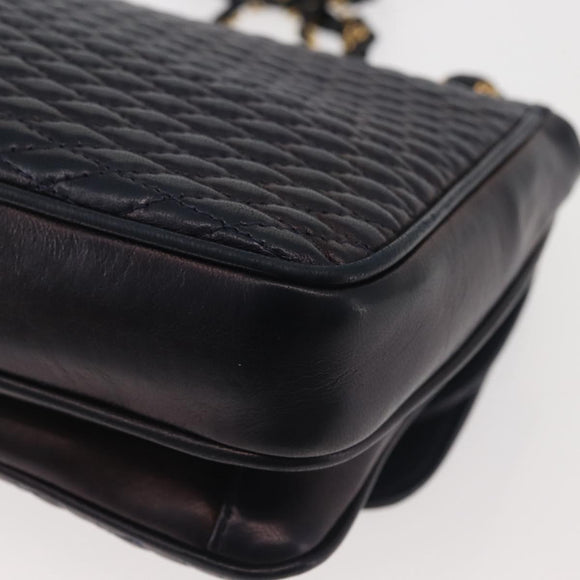 BALLY Chain Shoulder Bag Leather Navy Gold Auth 143089