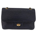 BALLY Chain Shoulder Bag Leather Navy Gold Auth 143089-13