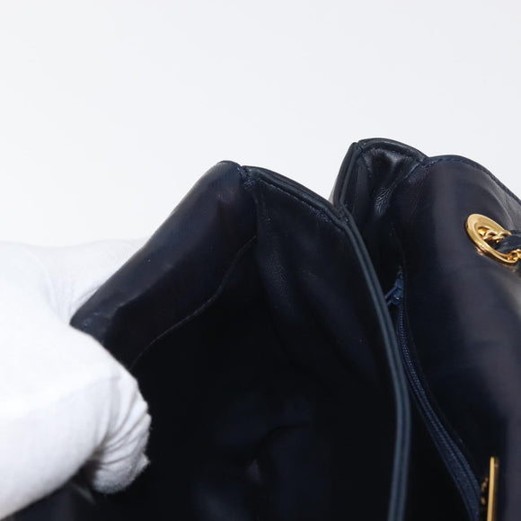 BALLY Chain Shoulder Bag Leather Navy Gold Auth 143089