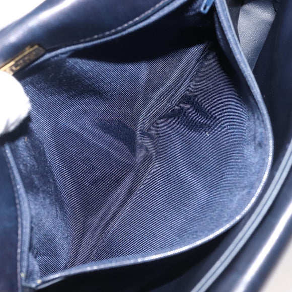 BALLY Chain Shoulder Bag Leather Navy Gold Auth 143089