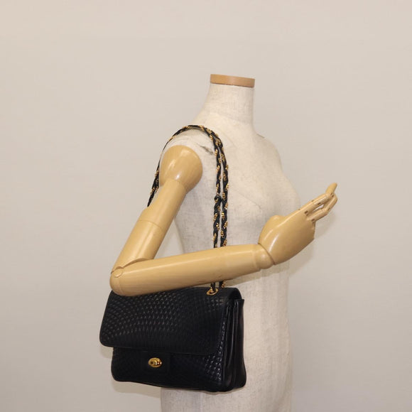 BALLY Chain Shoulder Bag Leather Navy Gold Auth 143089